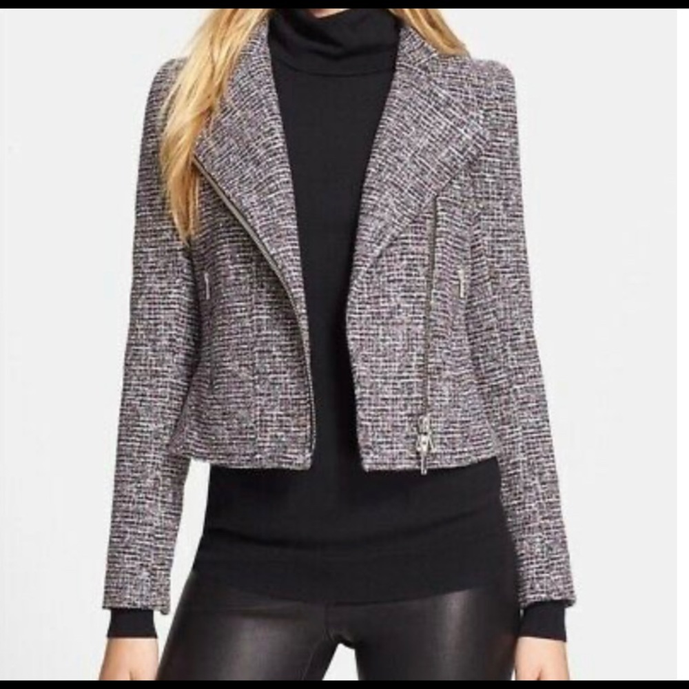Theory Kinde Tweed Moto Front Zip Jacket In Prospect Space Pink Lined